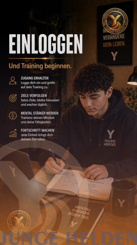 Mentaltraining Jetzt starten fuer Jugendliche und Erwachsene in der Junge Helden App zur Staerkung von Resilienz, Selbstbewusstsein, mentaler Fitness, Fokus und persoenlicher Entwicklung